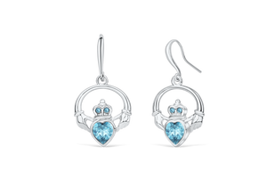 Claddagh Ring Earrings with Clear Crystal