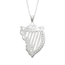 Load image into Gallery viewer, Irish Harp Silver Connemara Marble Pendant