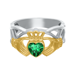 Celtic Crystal Claddagh Ring - Emerald Green