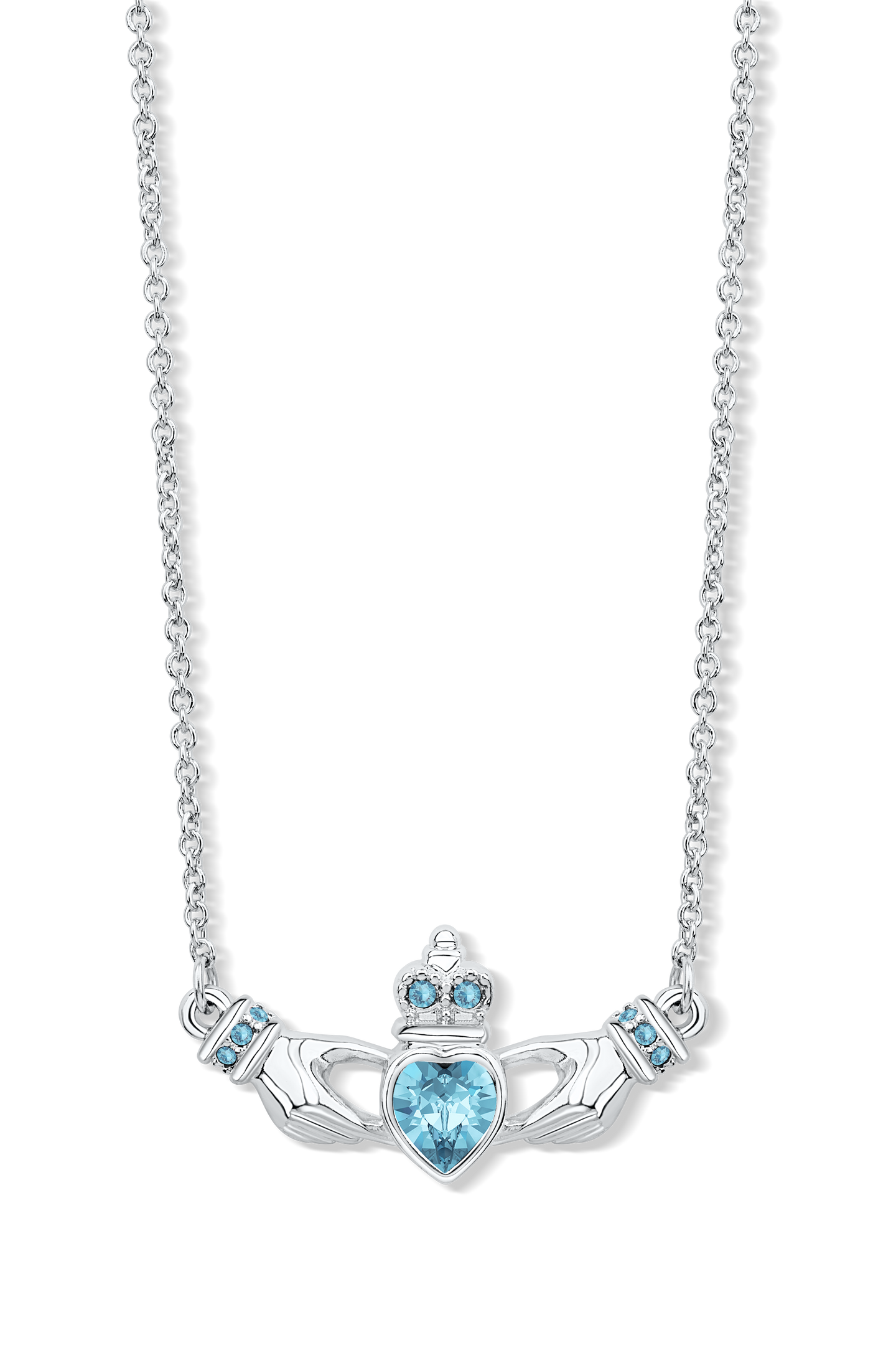 Claddagh Necklace with Aquamarine  Crystals