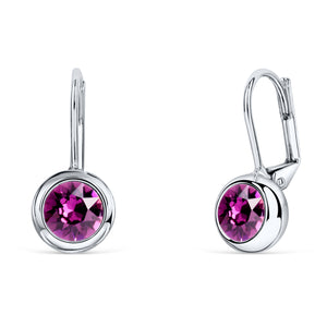 Solitaire Round Bezel Lever Back Earrings