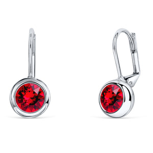 Solitaire Round Bezel Lever Back Earrings